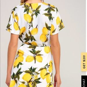 A La Tart white and yellow lemon print wrap dress